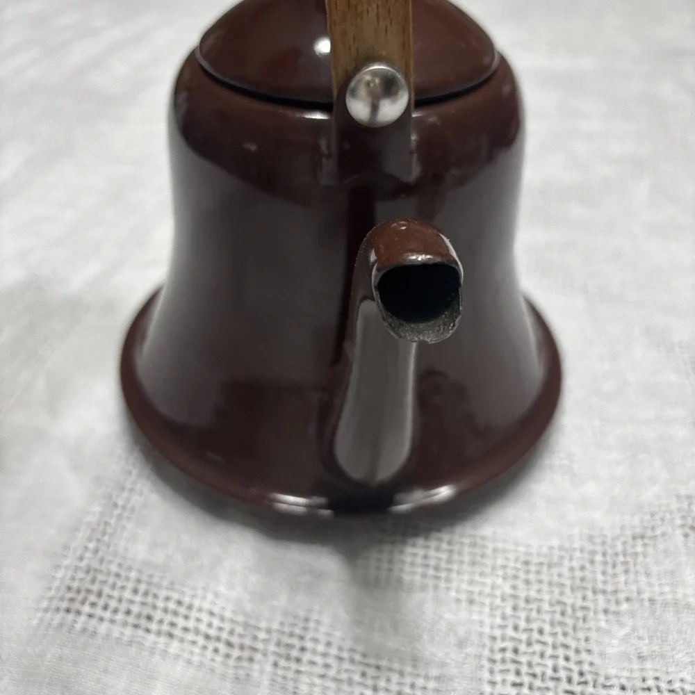 Pretty Shiny Rich Brown Enamel Ware Tea Kettle Metal Farmhouse Cottage Rustic